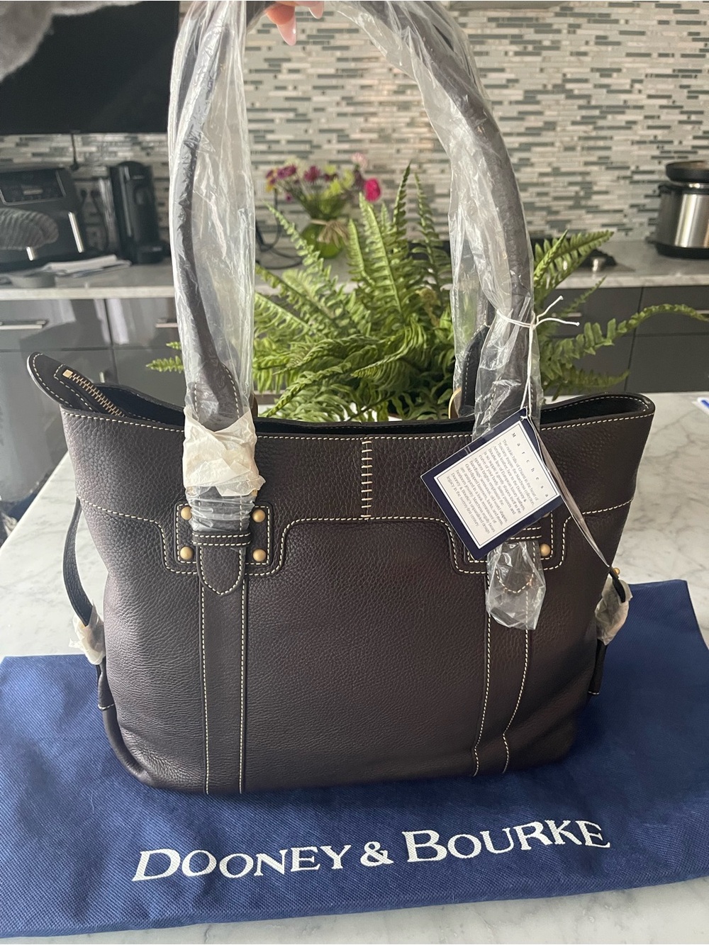 Dooney & Bourke Dark Brown Pebbled Leather Double Buckle Tote New